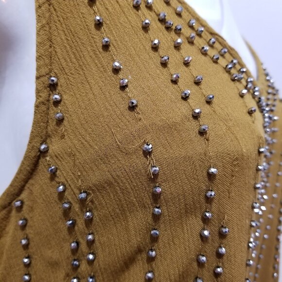 Free People top Small BB Embellished Cami beaded spaghetti strap v-neck - Picture 5 of 16